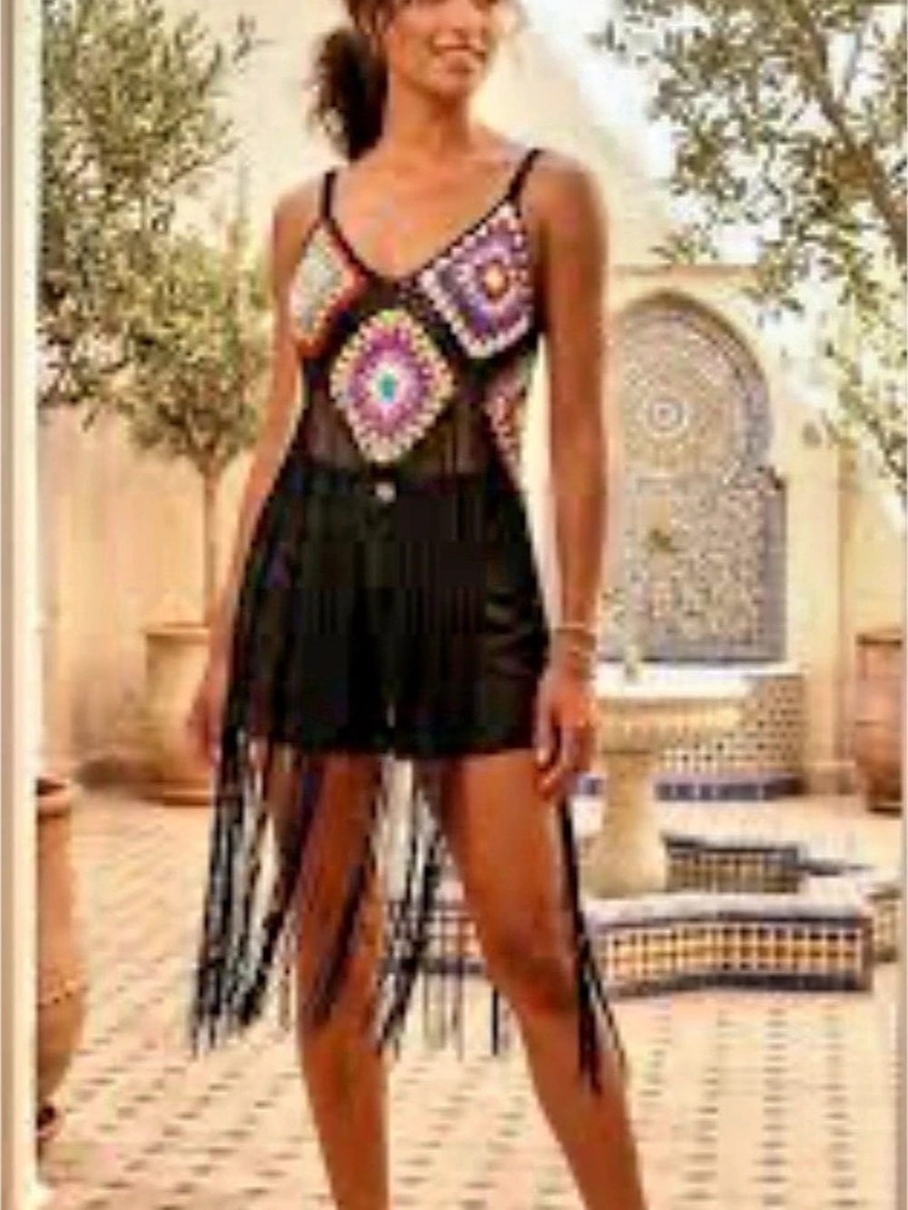 SHEIN Multicolor Crochet Fringe top/ cover up Like New